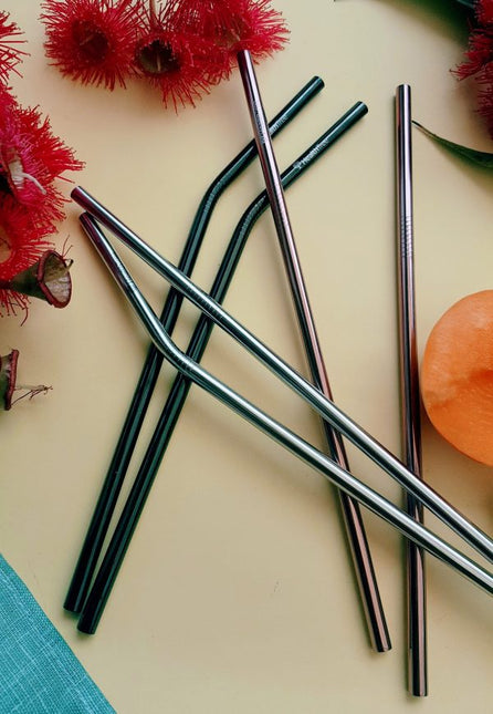 HEALTHTREE Rose Gold Stainless Steel Reusable Straws 4 Pack + Cleaning Brush