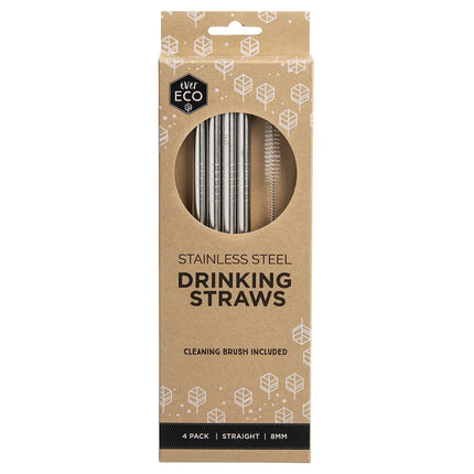 EVER ECO Stainless Steel Straws 4 Pack Straight