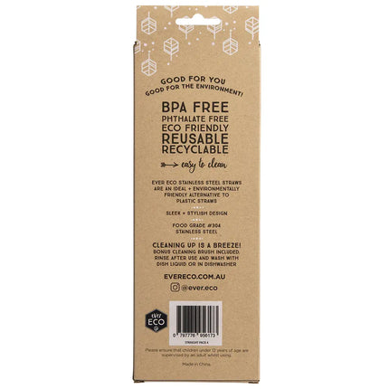 EVER ECO Stainless Steel Straws 4 Pack Straight