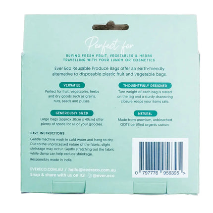 EVER ECO Organic Cotton Net Produce Bags 4 Pack