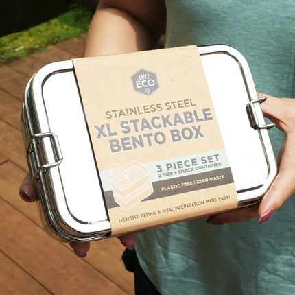 EVER ECO Stainless Steel XL Stackable Bento 2 Tier + Mini Snack Container for 1900ml