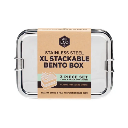 EVER ECO Stainless Steel XL Stackable Bento 2 Tier + Mini Snack Container for 1900ml