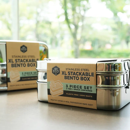 EVER ECO Stainless Steel XL Stackable Bento 2 Tier + Mini Snack Container for 1900ml