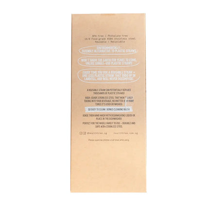 HEALTHTREE Black Stainless Steel Reusable Straws 4 Pack + Cleaning Brush